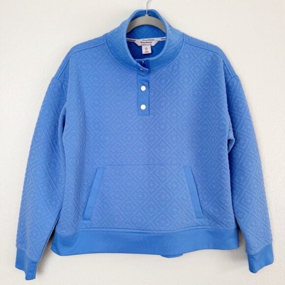 Tommy Bahama everyday active blue quilted mock neck pullover sweatshirt L - Picture 3 of 12